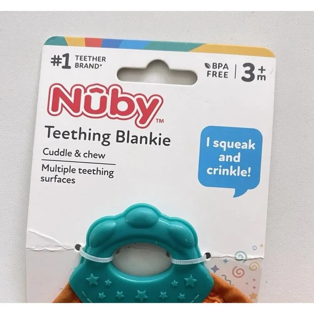 Nuby Lion Plush Teether Teething Blankie Squeaker Colorful 3+ Months BPA Free
